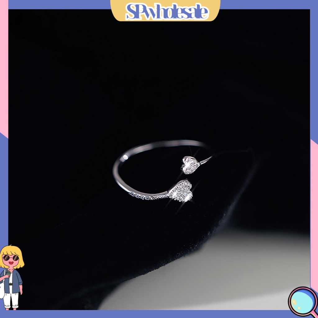 <SPwholesale> Nhẫn Hở Hình Trái Tim Đính Đá Nhân Tạo Thời Trang