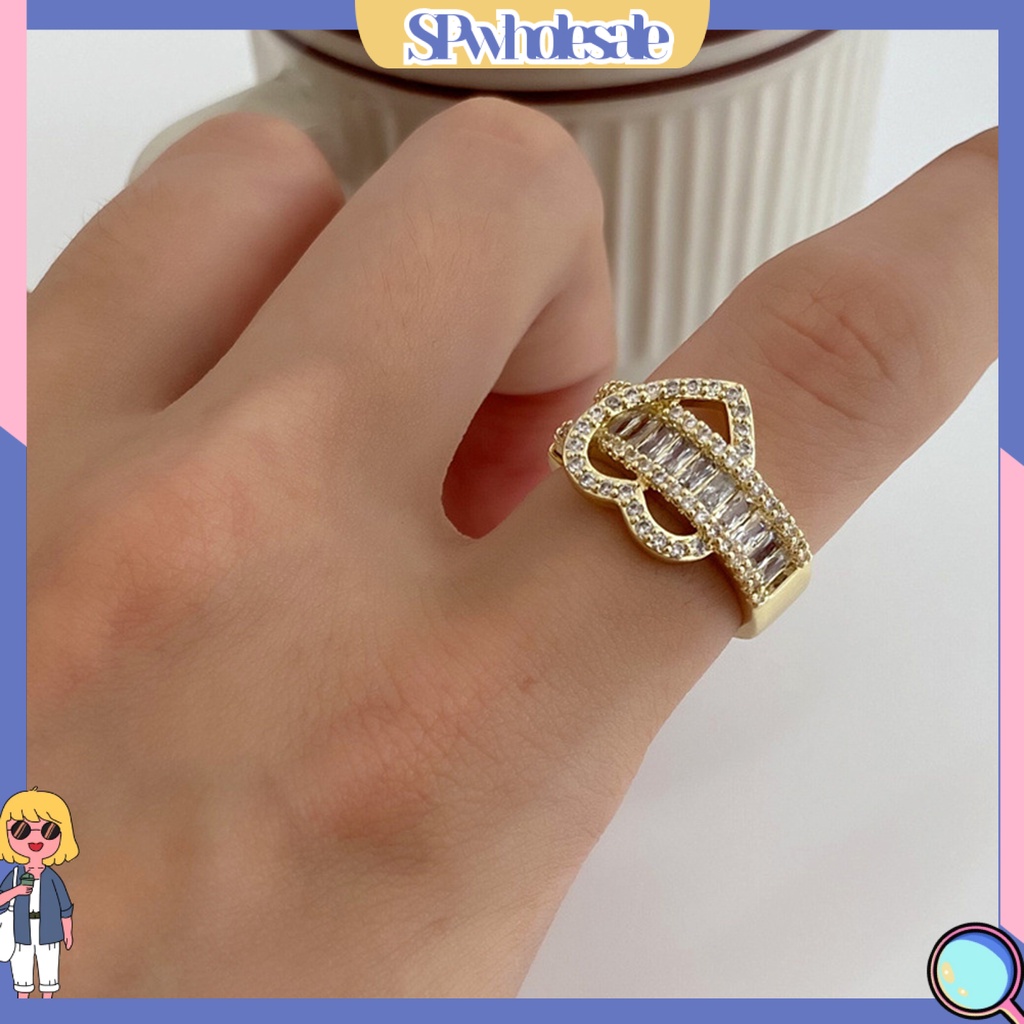 &lt;SPwholesale&gt; Nhẫn Hình Trái Tim Đính Đá Zircon Lấp Lánh Thời Trang Cho Nữ
