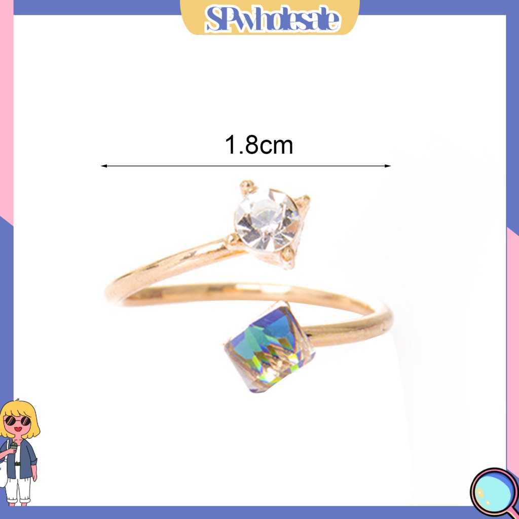 <SPwholesale> Nhẫn Hợp Kim Đính Đá Nhiều Màu Sắc Chống Phai Có Thể Điều Chỉnh