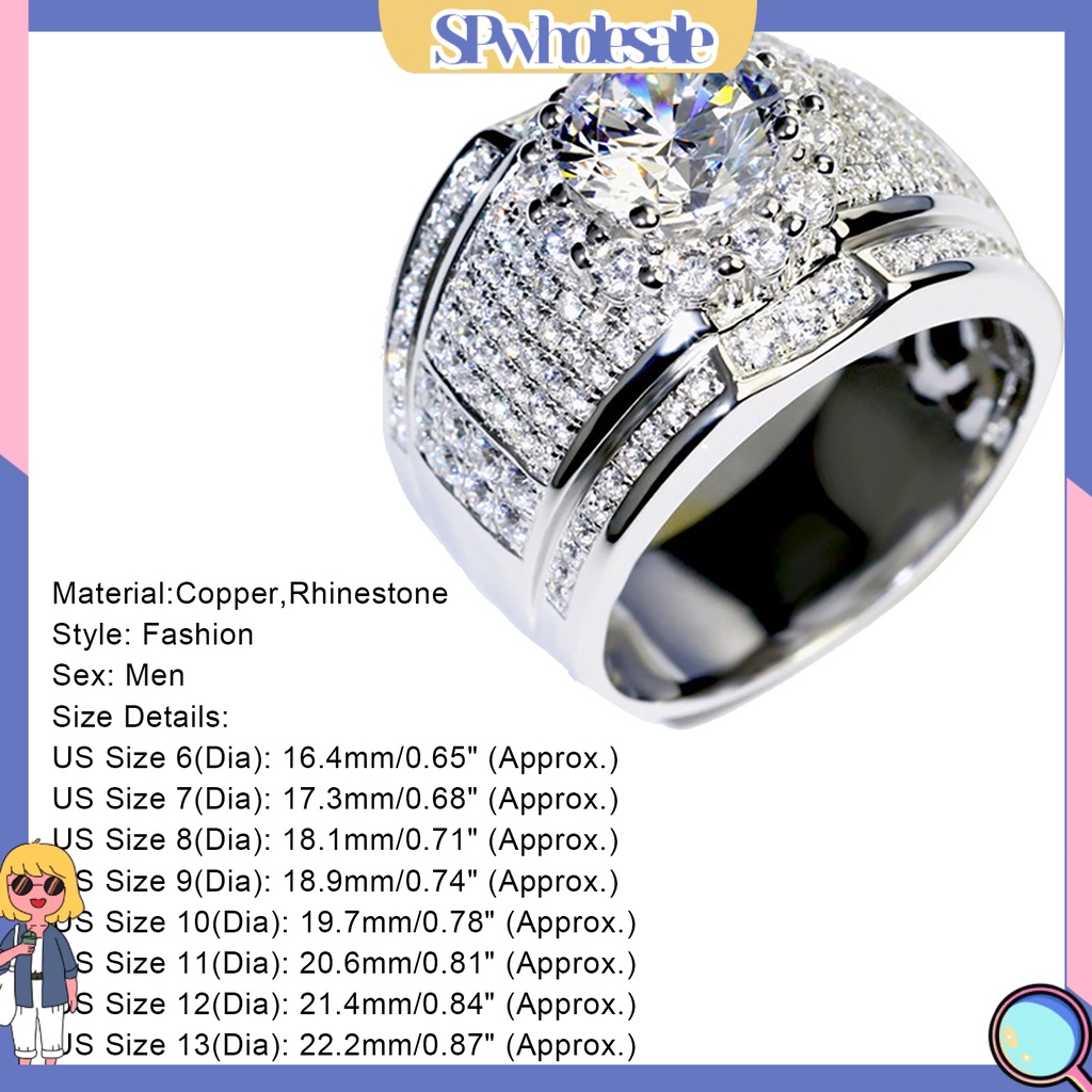 <SPwholesale> Nhẫn Đính Hôn Mạ Bạc Đính Đá Thời Trang Dành Cho Nam