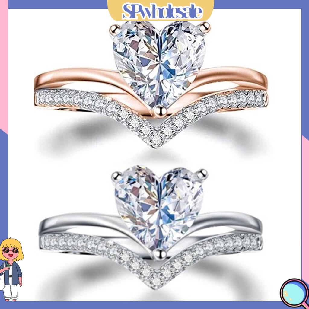 &lt;SPwholesale&gt; Nhẫn Đeo Tay Bằng Hợp Kim Bản Rộng Hình Trái Tim Tinh Tế Phụ Kiện Đám Cưới