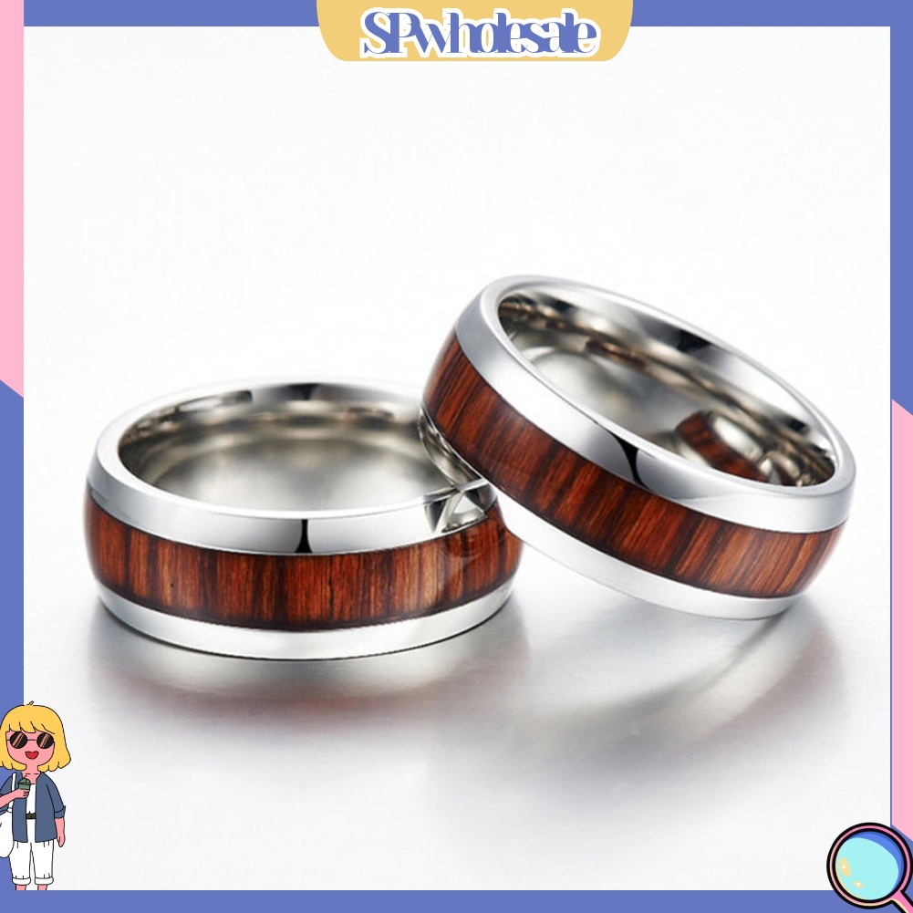 &lt;SPwholesale&gt; Nhẫn Thép Titan Phối Gỗ Thời Trang Sáng Tạo Cho Nam Và Nữ, Cỡ 6-12