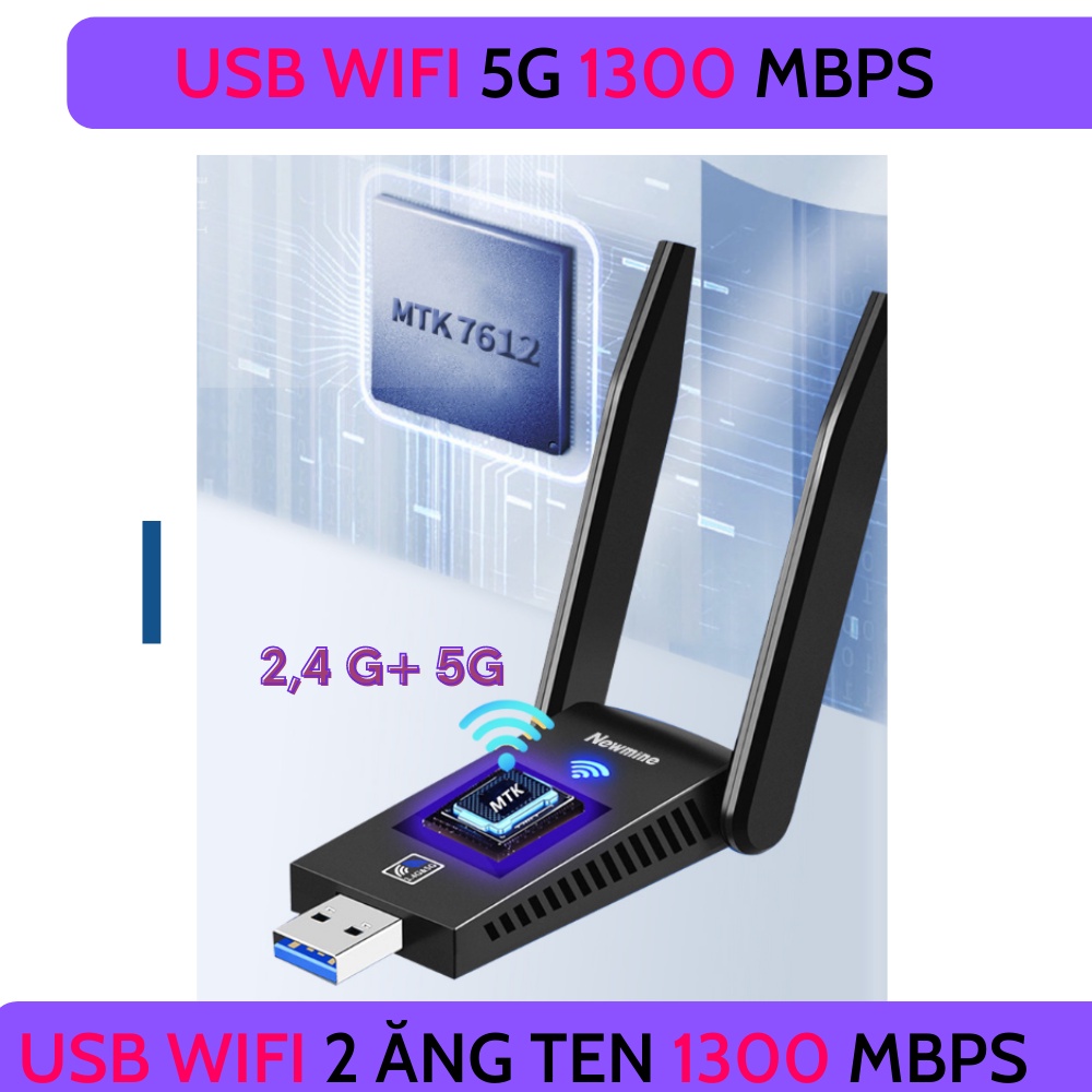 [Hỏa Tốc] USB Thu WiFi 1300 mbps 2 râu nâng cấp WiFi lên 5G cho pc laptop hút wifi mạnh, kích wifi thu tốt hơn | BigBuy360 - bigbuy360.vn