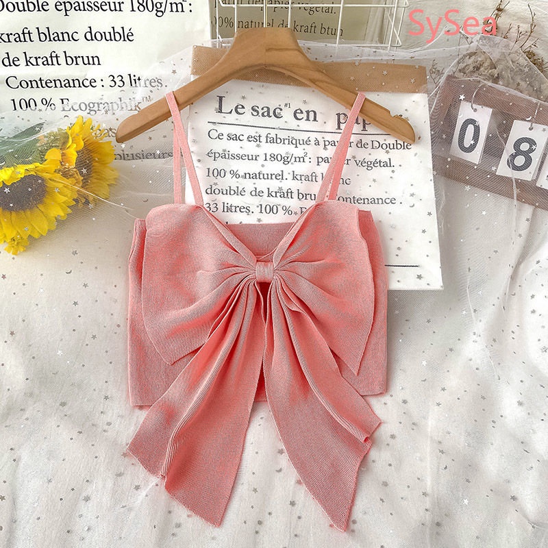 Áo Hai Dây Dệt Kim Đính Nơ Thời Trang Mùa Hè Hàn Quốc Cho Nữ