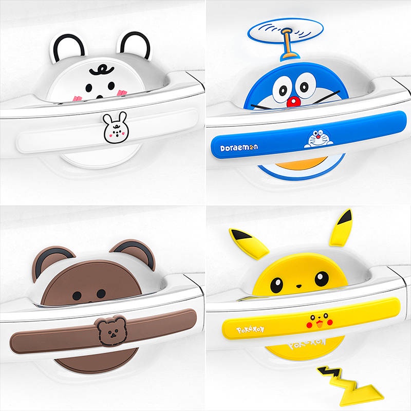 Car Door Handle Bowl Screen Protector Door Anti-Collision Handle Bumper Strip Door Edge Cute Cartoon Anti-Scratch Decorative Car Stickers Protective body adhesive strip Car exterior decoration