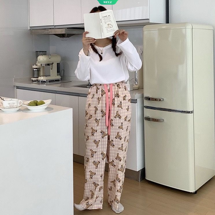 Quần Dài Dáng Rộng Họa Tiết Hoạt Hình Phong Cách Nhật Bản Thời Trang Xuân Thu Cho Nữ