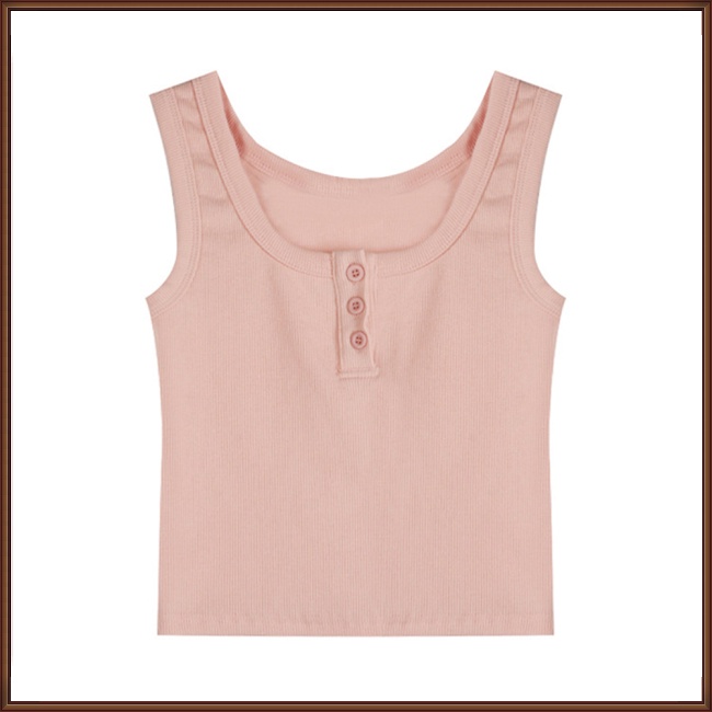 Áo Croptop Dệt Kim Không Tay Cổ Chữ U Màu Sắc Đơn Giản Cho Nữ