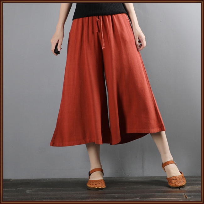 Quần Lửng Ống Rộng Lưng Cao Màu Sắc Đơn Giản Cho Nữ