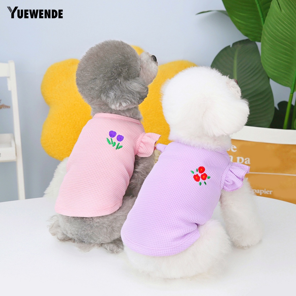 Áo Thun Mềm Mại Thoáng Khí Thêu Họa Tiết Hoa Xinh Xắn Cho Thú Cưng