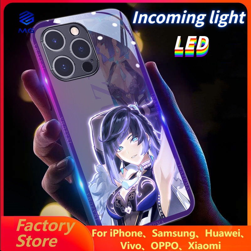 Ốp Điện Thoại Mặt Kính Có Đèn LED Cho iPhone 14Promax 14Plus 13Promax 12ProMax 7plus 8plus XR XS X XSMAX 11ProMax 11pro