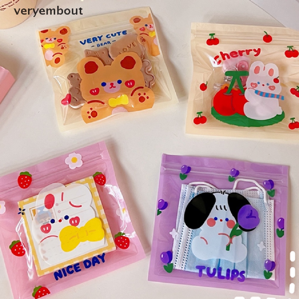 Set 10 Túi Zip Đựng Bánh Kẹo Bằng Poly Trong Suốt In Họa Tiết Thỏ / Gấu Hoạt Hình Trang Trí Tiệc Cưới / Sinh Nhật