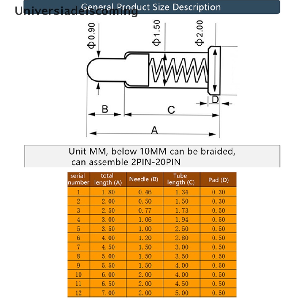 Set 10 Pin Nối SMT Pogo PCB 2.0 / 3 / 3.5 / 4 / 4.5 / 5 / 5.5 / 6.5 / 7MM Mới