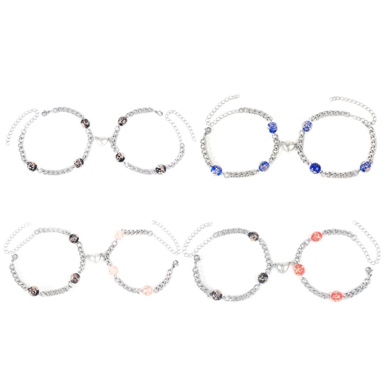 Set 2 Vòng Tay Chuỗi Hạt Nam Châm Mặt Trái Tim Thời Trang Cho Cặp Đôi
