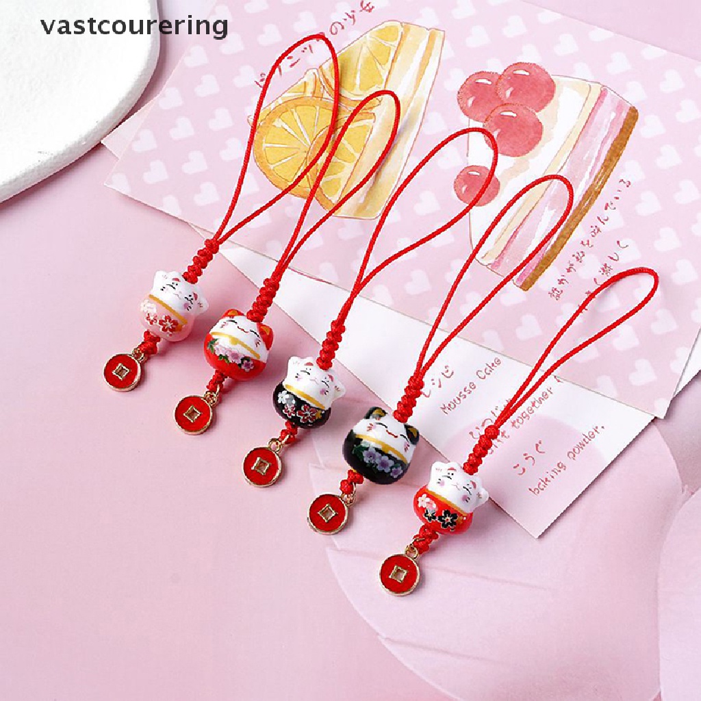 Móc Khóa Điện Thoại Hình Mèo May Mắn Maneki Neko Trinkets Đáng Yêu