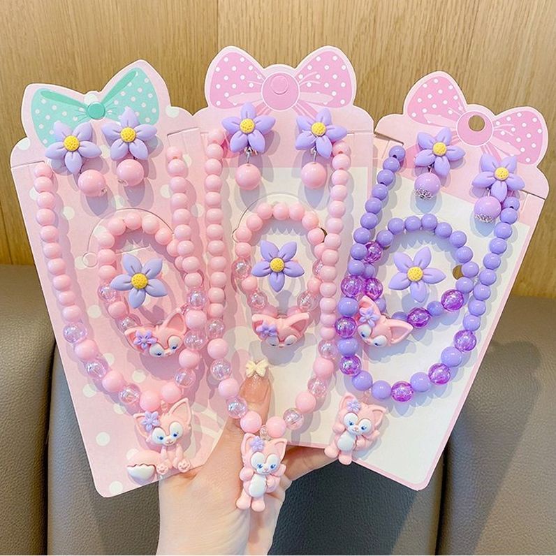 Bộ Trang Sức Vòng Cổ Nhẫn Bông Tai Kiểu Hoạt Hình Màu Dạ Quang Dễ Thương Cho Bé