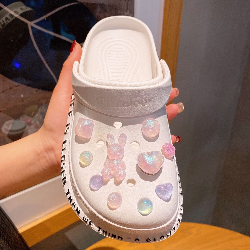 Bộ Phụ Kiện Trang Trí Giày Trẻ Em Hình shin chan Jojo croc Bánh hamburger Thỏ Đèn led