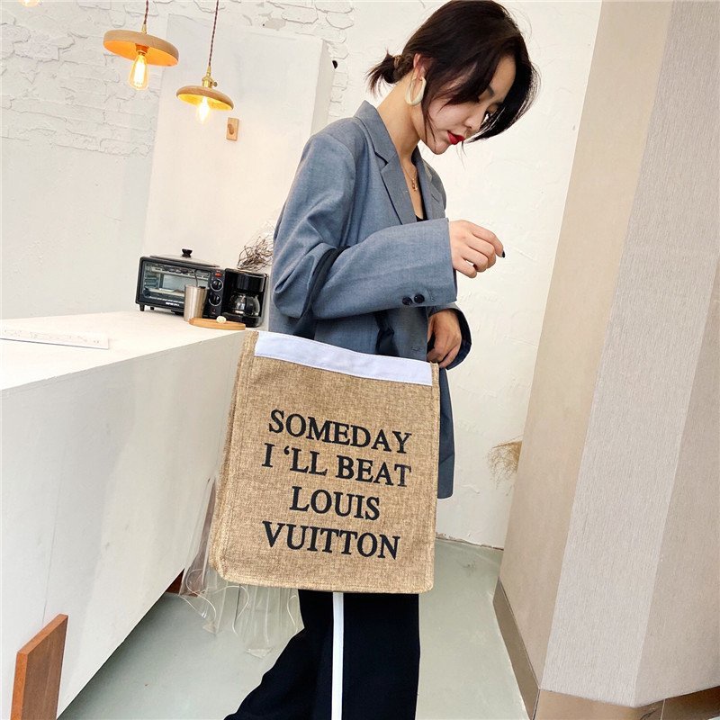 Túi Xách Vải Lanh Cỡ Lớn Khổ a4 Đơn Giản Thời Trang Hàn Quốc Cho Nữ