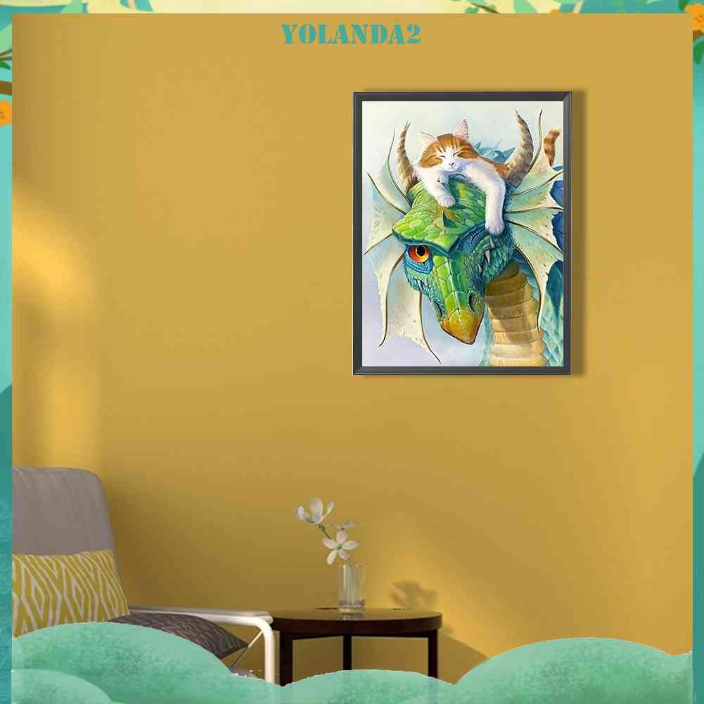 Tranh Đính Đá Kim Cương Toàn Bộ 5D DIY Hình Vẽ Mèo Khủng Long Trang Trí Nhà Cửa