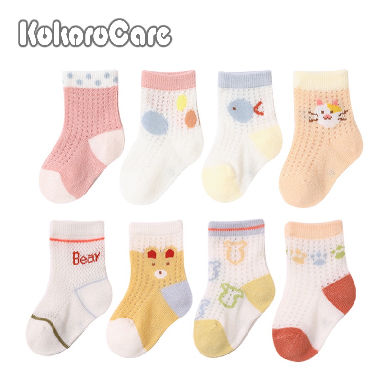 Set 4 Đôi Vớ Cotton Phối Lưới In Hình Gấu / Mèo Dễ Thương Thời Trang Mùa Hè Cho Bé Trai Và Gái YSZ-73 2023 1-5 Tuổi