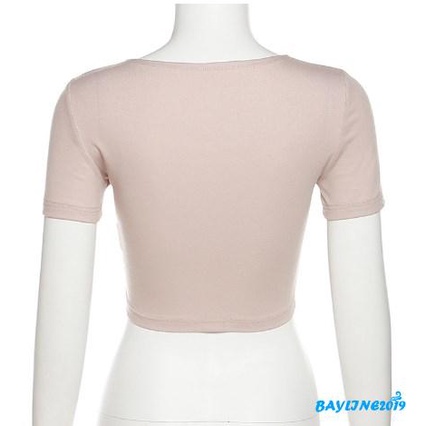 Áo Thun Lửng Ngắn Tay Cổ Chữ U In Chữ Gợi Cảm