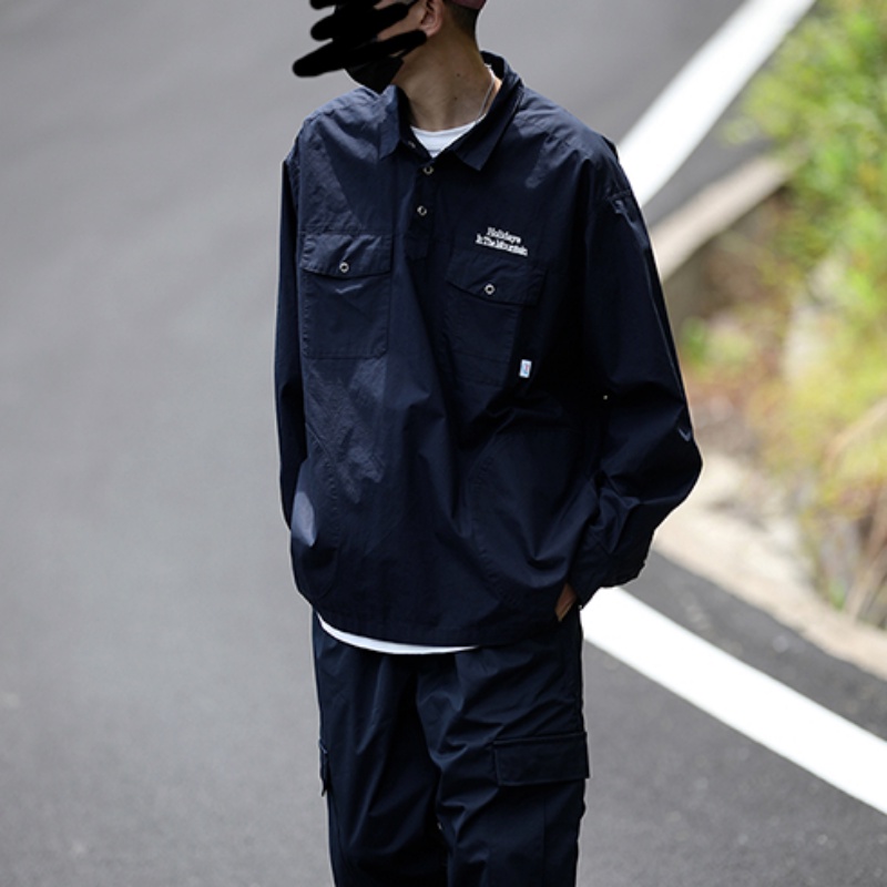 Áo Sơ Mi polo Dài Tay Thêu Chữ Đơn Giản Phong Cách Retro Nhật Bản