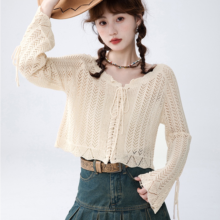 Liên Kết Với Nhau ✿ Áo Dệt Kim Tay Dài Dáng Rộng Cổ Chữ v Phối Dây Rút Thời Trang Cho Nữ