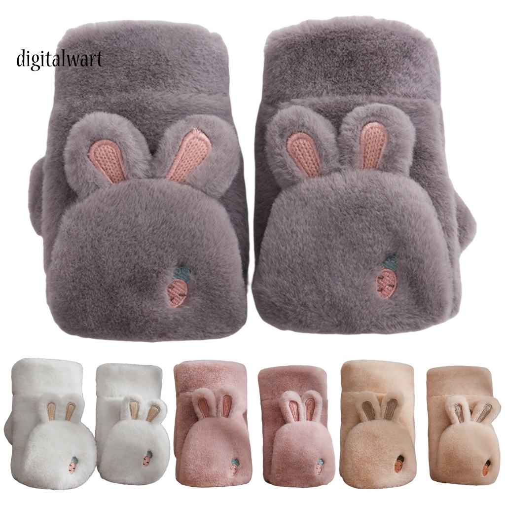 Kỹ Thuật Số| 1 Đôi Găng Tay Mùa Đông Siêu Mềm Thân Thiện Với Da Chống Gió Không Phai Màu Giữ Ấm Mùa Đông Bằng Vải Polyester Dày Hình Tai Thỏ Cho Nữ