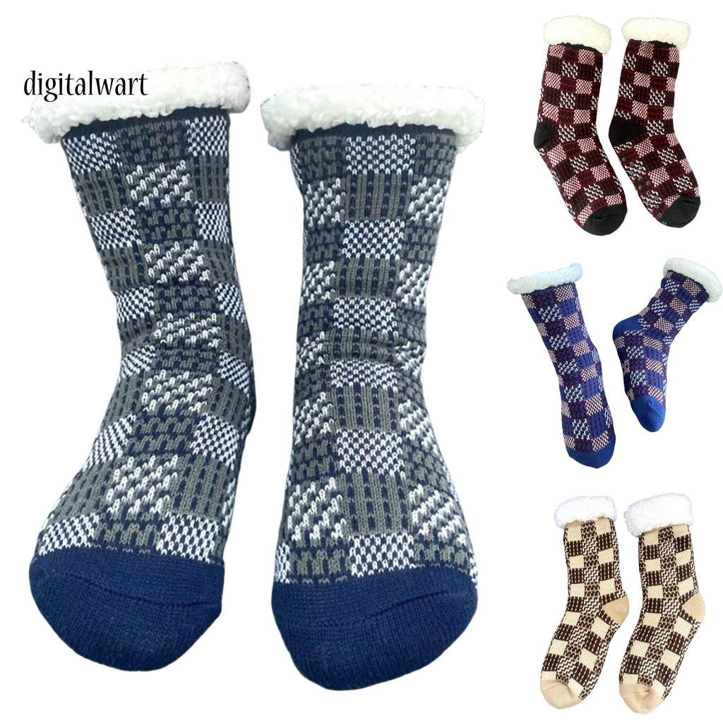 Kỹ Thuật Số| 1 Đôi Tất Ống Dày Giữ Ấm Mùa Đông Mềm Mại Co Giãn Họa Tiết Kẻ Sọc Màu Tương Phản