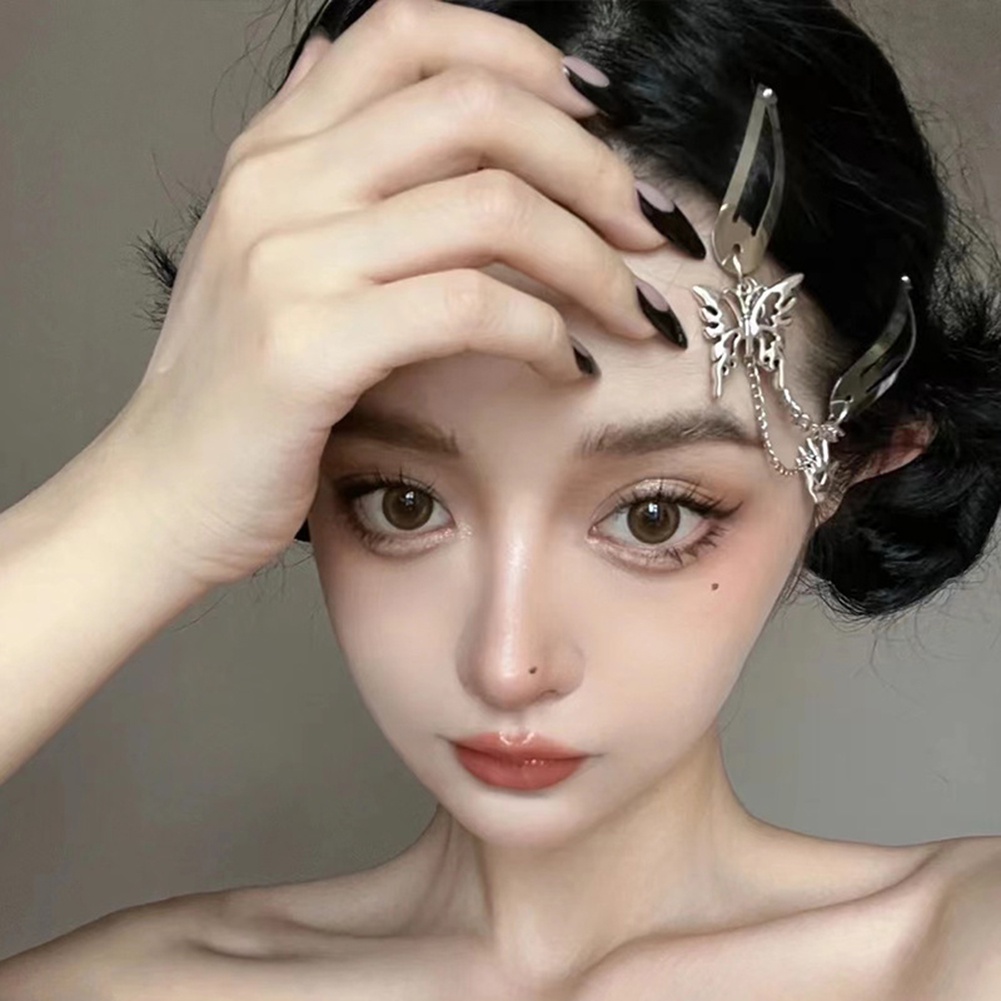 Kẹp Tóc Dây Xích Bằng Kim Loại Màu Bạc Hình Trái Tim / Thánh Giá Phong Cách Punk Cho Nữ