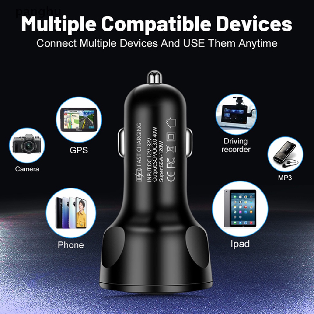 Tẩu Sạc Nhanh 4 Cổng USB 66W Chuyên Dụng Cho Điện Thoại Trên Xe Hơi