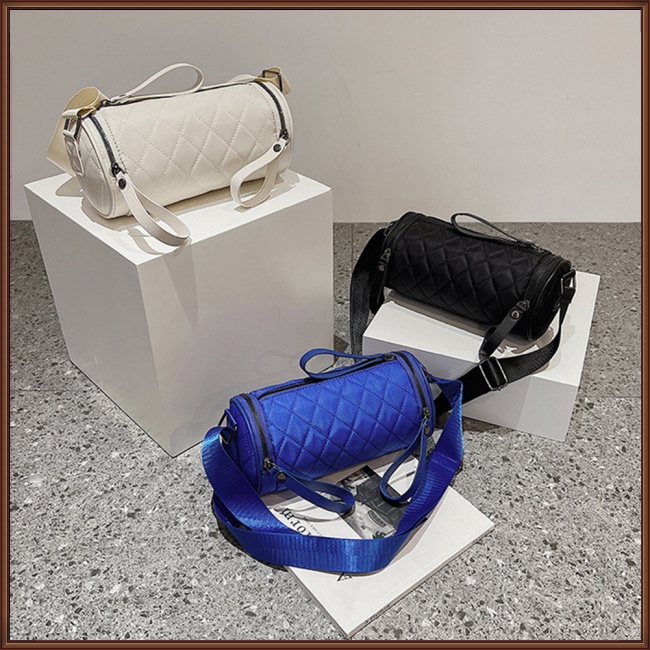 Túi Đeo Chéo Giả Da Hình Trụ Phối Khóa Kéo Thời Trang Cho Nữ