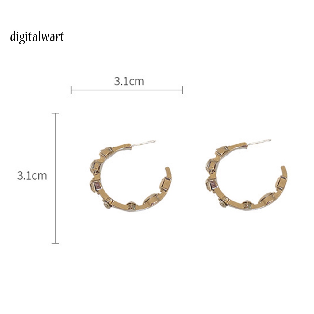 Kỹ Thuật Số| 1 Đôi Bông Tai Dáng Dài Đính Đá Zircon Hình Chữ C Phong Cách Hàn Quốc