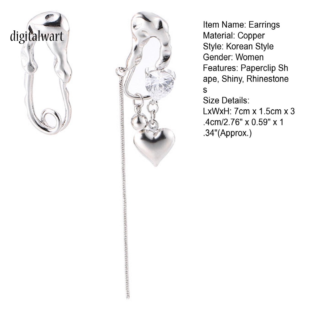 Kỹ Thuật Số| 1 Đôi Bông Tai Hình Kẹp Giấy Xếp Ly Không Đối Xứng Hình Trái Tim Dành Cho Nữ
