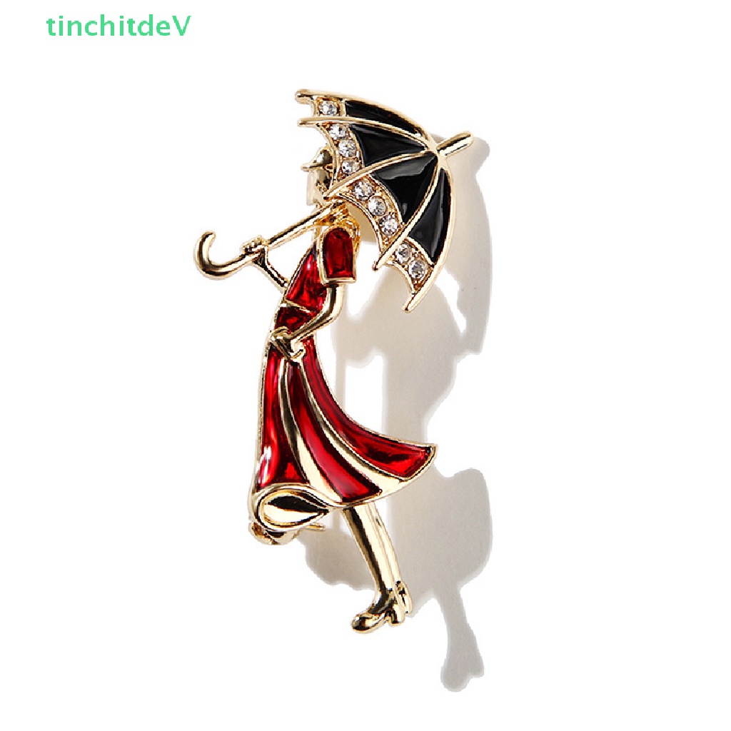 [TinchitdeV] Ghim Cài Áo Hình Cây Dù Đính Đá Pha Lê Tráng Men