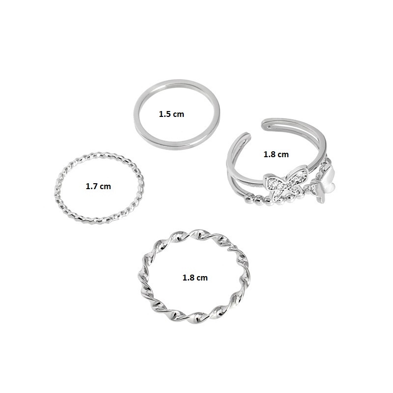 Set 4 Nhẫn Không Màu Sang Trọng Cá Tính Dành Cho Nữ