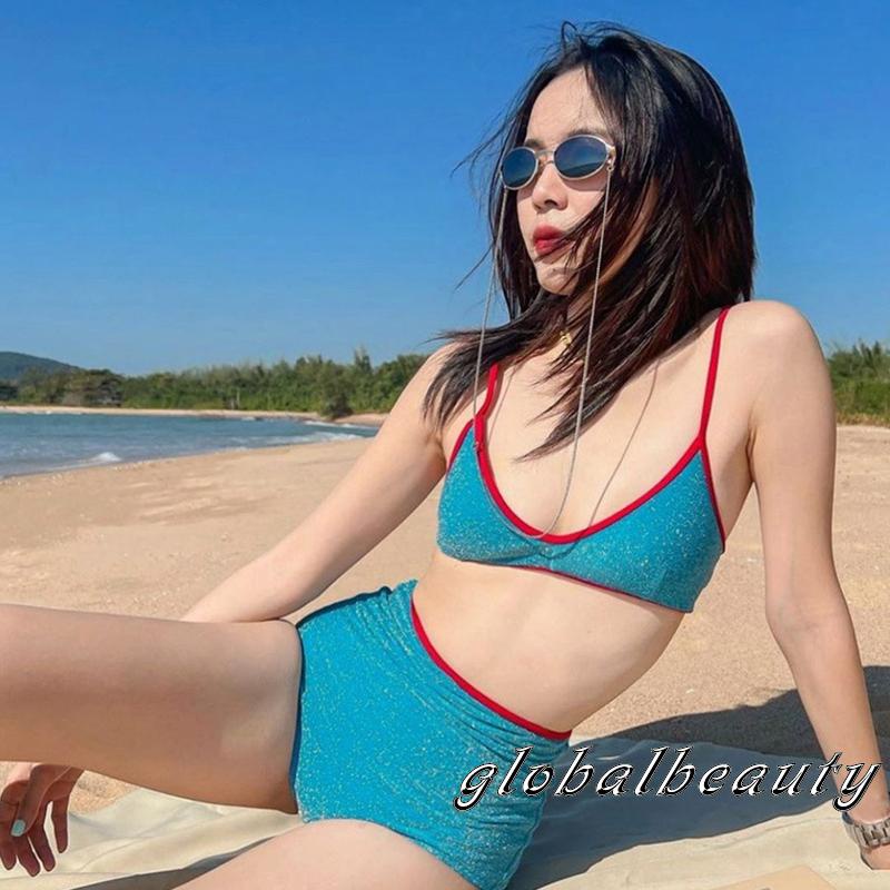 Gb-bộ Áo Crop Top 2 Dây Lấp Lánh + Quần Short Phong Cách Mùa Hè Cho Nữ