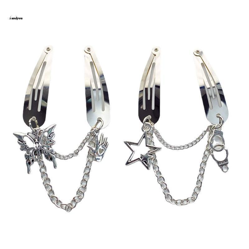 ✿ Kẹp Tóc Mắt Xích Kim Loại Phong Cách Gothic Harajuku Cho Nữ