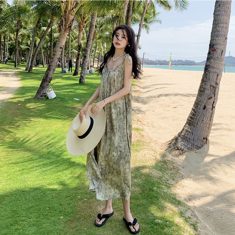 Đầm Hai Dây Họa Tiết Hoa Xinh Xắn Thời Trang Đi Biển