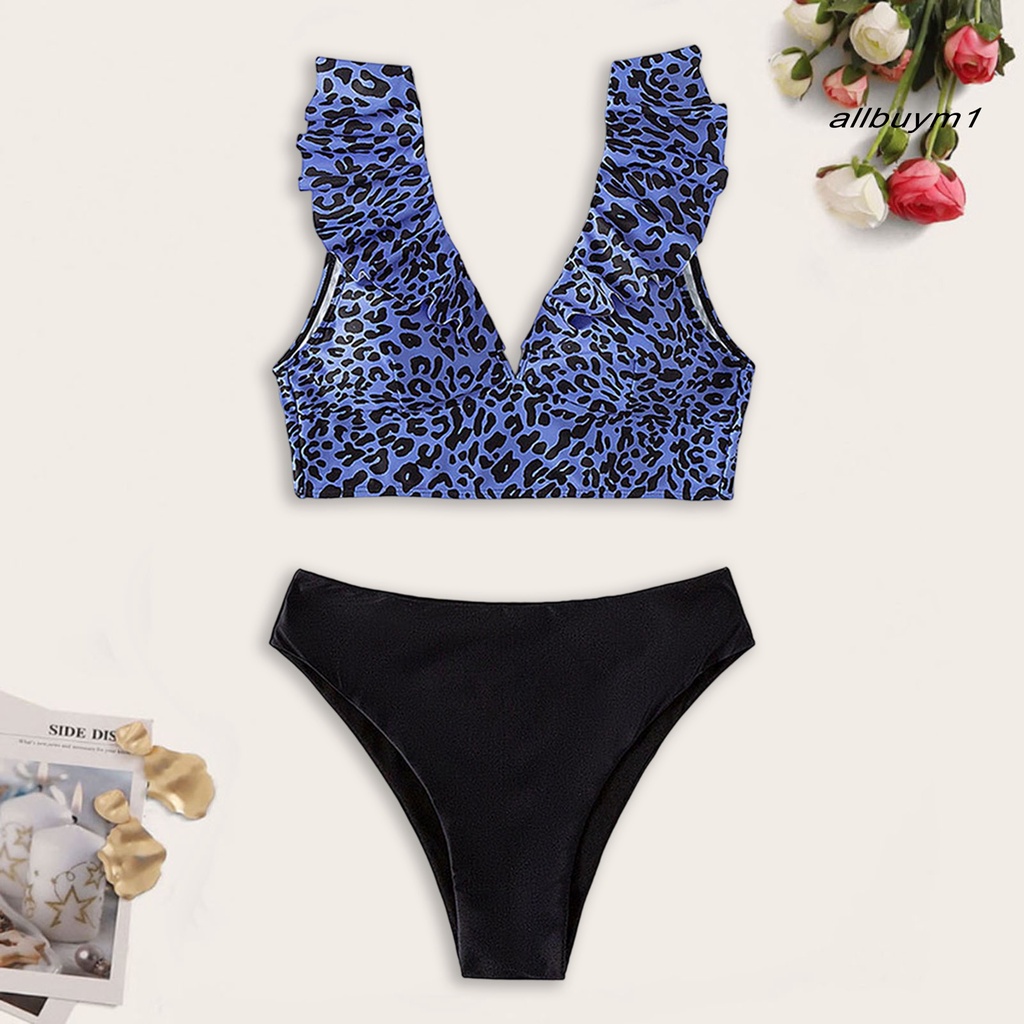 Bộ Bikini 2 Mảnh Cổ Chữ V Họa Tiết Da Báo Thời Trang Mùa Hè Cho Nữ