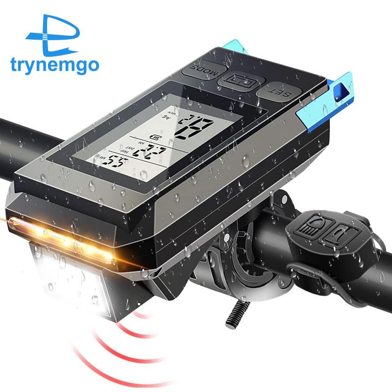 Đèn Pha Xe Đạp 4 Trong 1 Bằng Nhựa Có Màn Hình LCD Hiển Thị Tốc Độ Và Còi Sạc USB