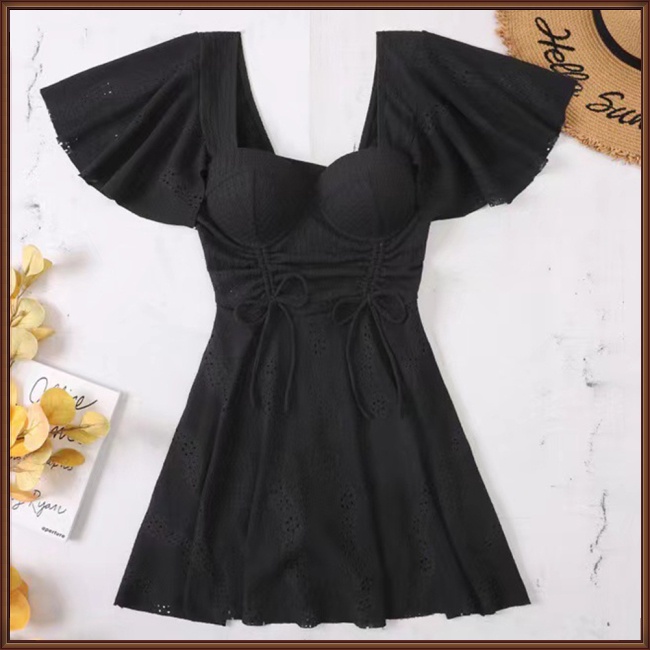 Bộ Đồ Bơi 2 Mảnh Áo Tay Ngắn Phối Quần Short Màu Trơn Thời Trang Quyến Rũ Cho Nữ