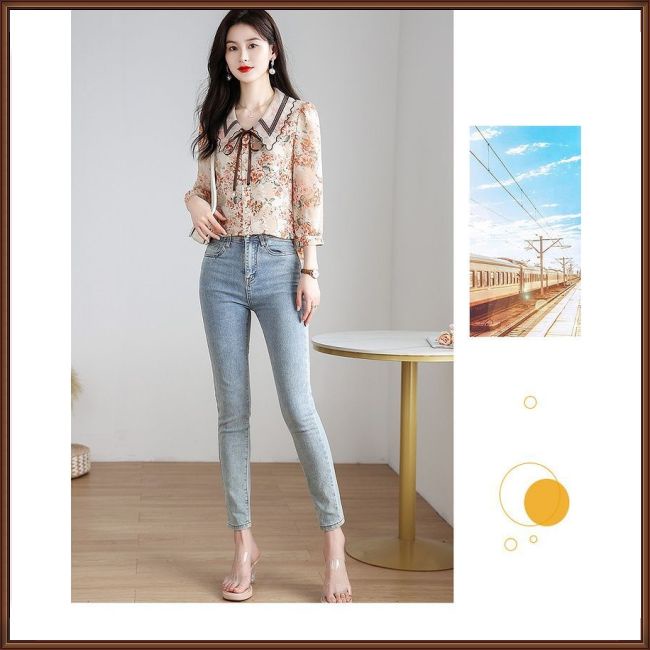 Áo Sơ Mi Chiffon Tay Dài Dáng Rộng In Họa Tiết Hoa Thanh Lịch Thời Trang Cho Nữ