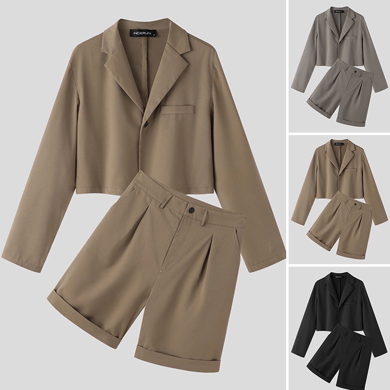 INCERUN Bộ Quần Áo Màu Trơn Thời Trang Đơn Giản Cho Nam