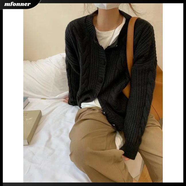 Áo Khoác Cardigan Dệt Kim Tay Dài Cổ Chữ V Màu Sắc Đa Dạng Cho Nữ