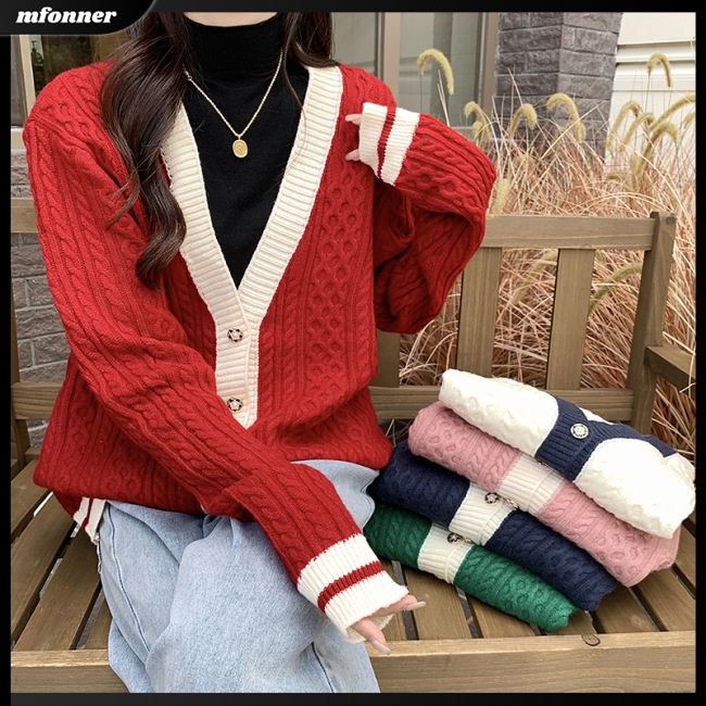 Áo Khoác Cardigan Dệt Kim Tay Dài Cổ Chữ V Thời Trang Cho Nữ