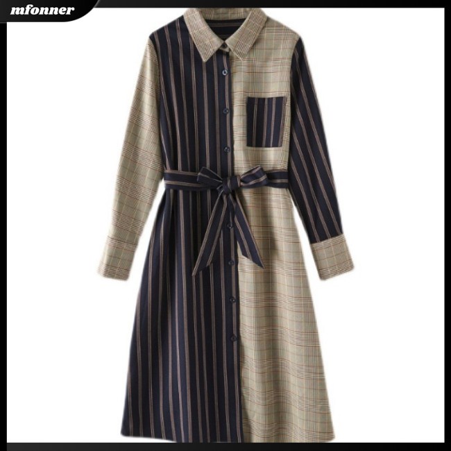 Đầm Chữ A Tay Dài Màu Sắc Tương Phản Thời Trang Dành Cho Nữ