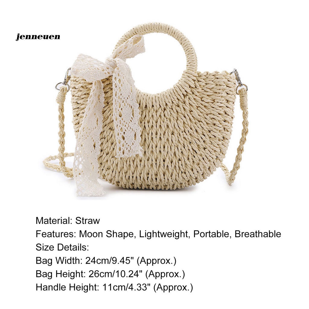 Túi Rơm Đeo Chéo Hình Mặt Trăng Sức Chứa Lớn Đa Năng Cho Đi Biển