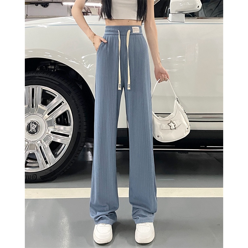 Quần ống rộng Màu Trơn Phối Dây Rút Thời Trang Mùa Hè Mới Cho Nữ