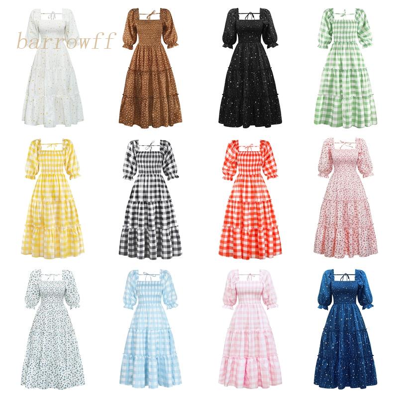 Đầm Hoa Tay Lửng Cổ Vuông Thời Trang Dành Cho Nữ