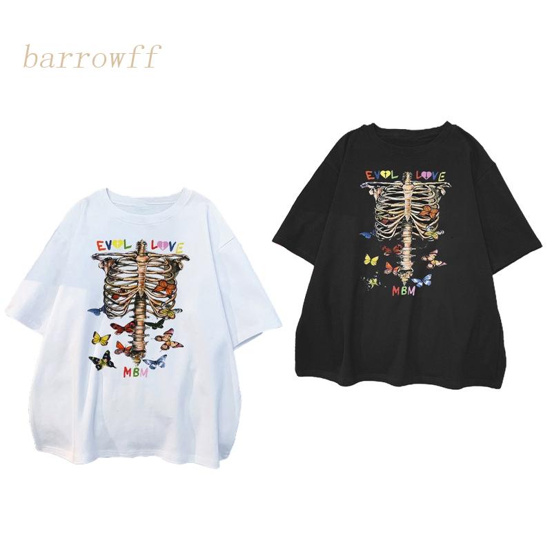 Brroa Áo Thun Tay Ngắn Oversize In Hình Bộ Xương Ngực Nhiều Màu Sắc Phong Cách Gothic Punk Harajuku Cho Nữ